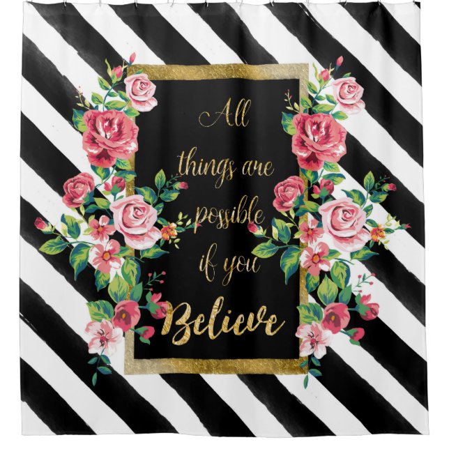 Rideaux De Douche Citation d'inspiration dorée moderne (Devant)