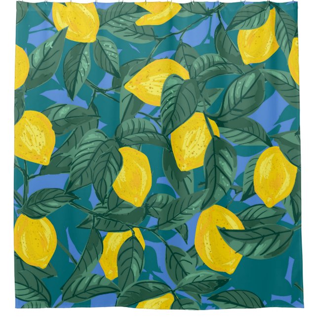 Rideaux De Douche Citrons, feuille : motif tropical d'agrumes. (Devant)