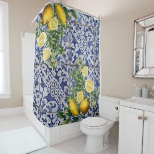 Rideaux De Douche Citrons méditerranéens Carreaux portugais d'été