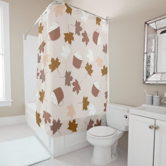 Rideaux De Douche Citrouille botanique rustique Motif feuille d'érab (En situation)