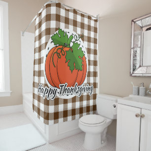 RIDEAUX DE DOUCHE CITROUILLE BROWN - BON THANKSGIVING