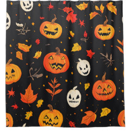Rideaux De Douche Citrouille d'Halloween amusant et Feuilles Imprime