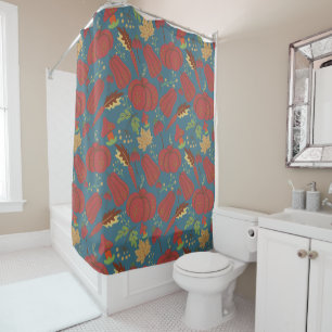 Rideaux De Douche Citrouille et carotte sans couture motif rouge et 