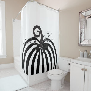 Rideaux De Douche Citrouille rayée noir et blanc chic automne 