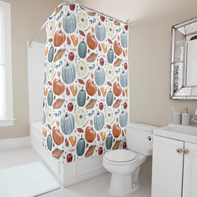 Rideaux De Douche Citrouilles d'automne et feuilles d'automne Motif (En situation)