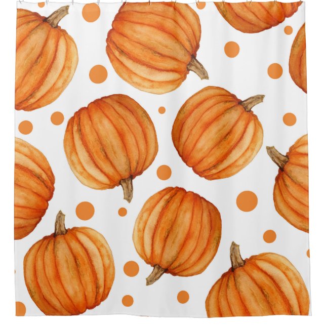 Rideaux De Douche Citrouilles dessinés à la main : motif d'Halloween (Devant)