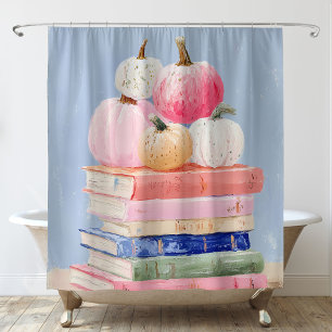 Rideaux De Douche Citrouilles pastel d'automne sur des livres