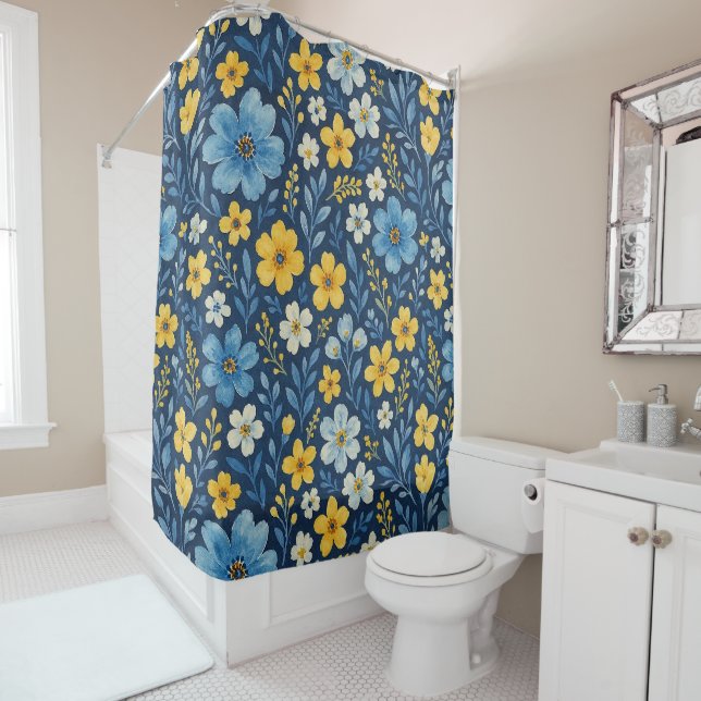 Rideaux De Douche Classé Shabby Chic Floral Art Motif Duvet (En situation)