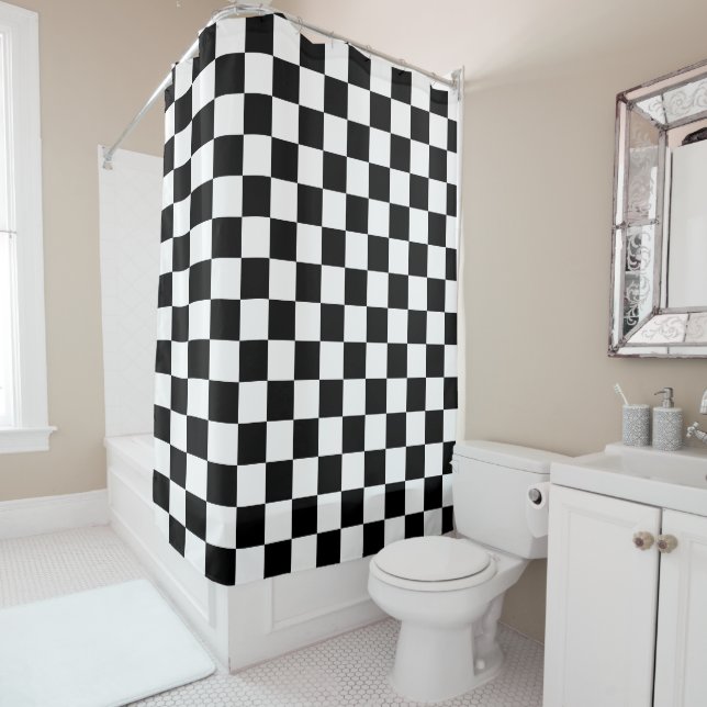 Rideaux De Douche Classic black checkerboard (En situation)