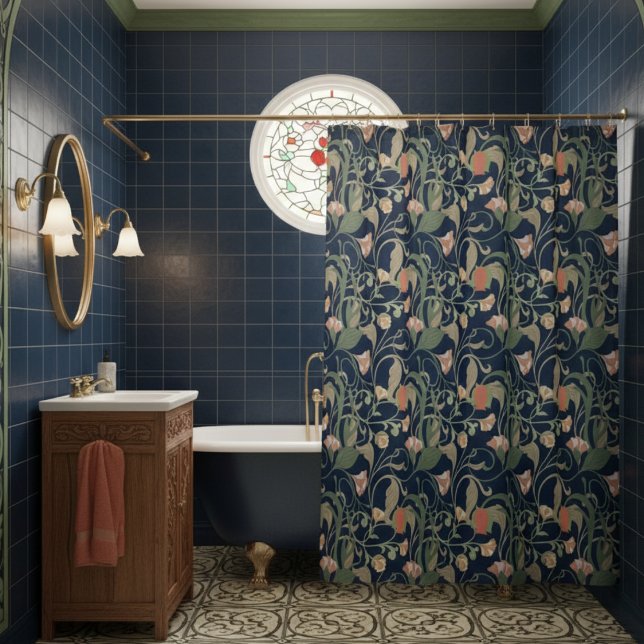 Rideaux De Douche Classic Bleu Art Nouveau Motif Floral (Créateur téléchargé)