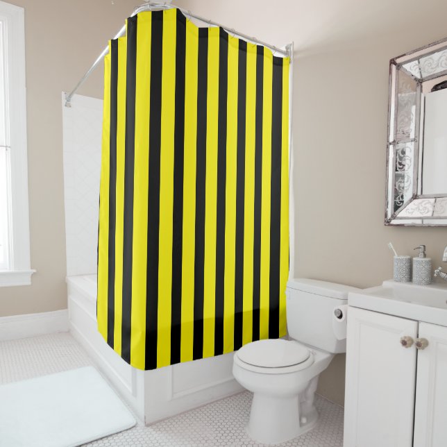 Rideaux De Douche Classic Bright Jaune et Noir rayé (En situation)