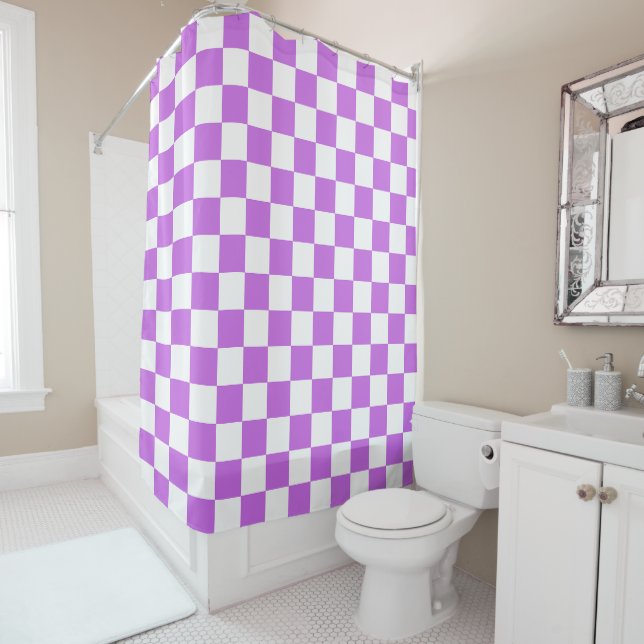 Rideaux De Douche Classic visual magenta checkerboard  (En situation)