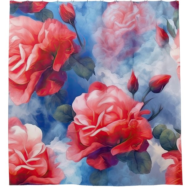 Rideaux De Douche Classiques - Mémoires divines Roses roses et rouge (Devant)