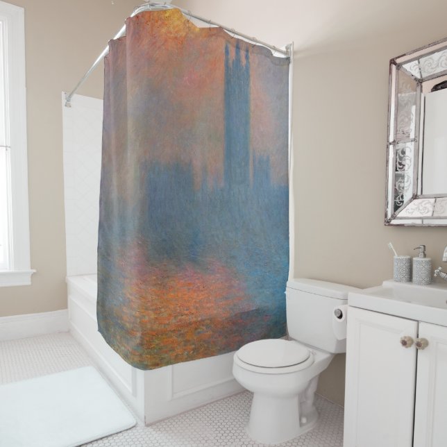Rideaux De Douche Claude Monet - Chambres du Parlement Londres (En situation)