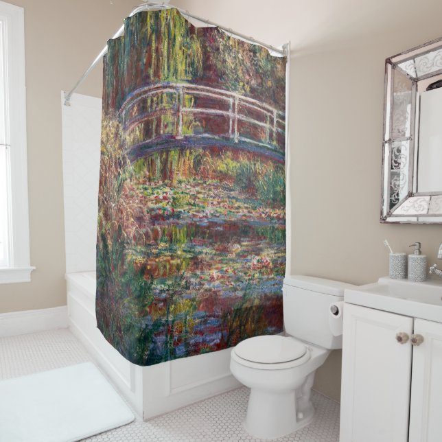 Rideaux De Douche Claude Monet - Eau Lily étang, Harmonie rose (En situation)