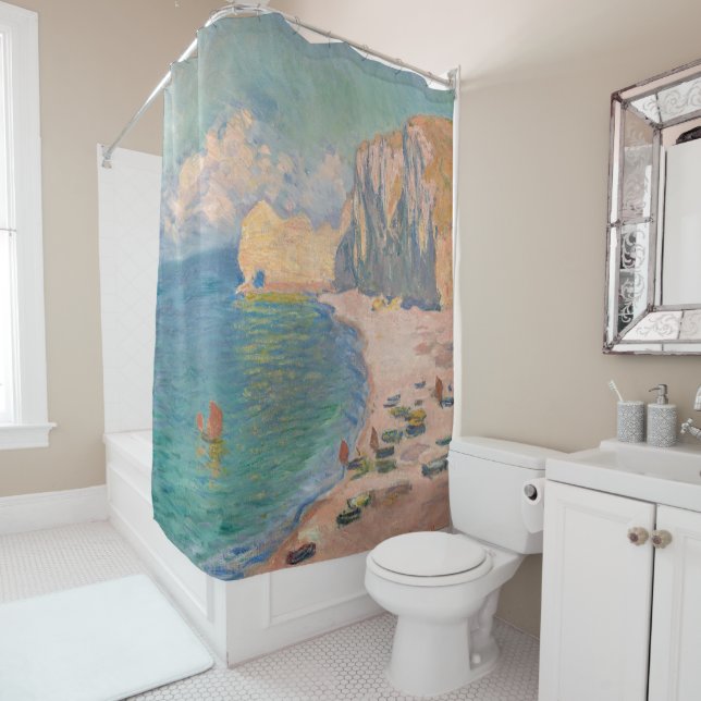 Rideaux De Douche Claude Monet - Etretat : Plage et Falaise d'Amont (En situation)