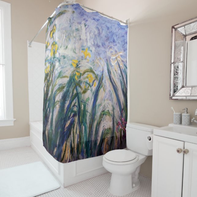 Rideaux De Douche Claude Monet - Iris jaunes et violets (En situation)