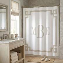 Clé grecque beige clair et blanc | Monogrammé