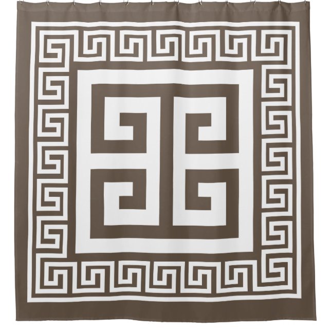Rideaux De Douche Clé grecque Motif blanc et design Brown (Devant)