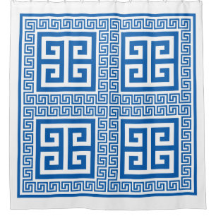 Rideaux De Douche Clé grecque Motif bleu et blanc