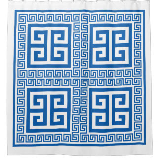 Rideaux De Douche Clé grecque Motif bleu et blanc
