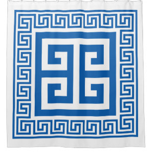 Rideaux De Douche Clé grecque Motif bleu et blanc