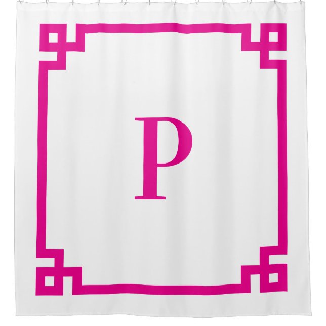 Rideaux De Douche Clé grecque rose chaud Monogramme simple (Devant)