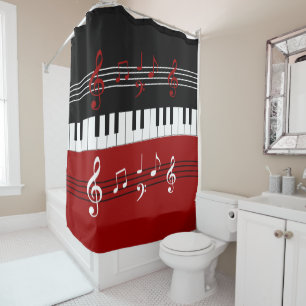 Rideaux De Douche Clés et notes de piano blanc rouge noir élégant