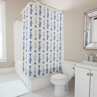 Rideaux De Douche Coastal Style Blue Fish Pattern Shower Curtain