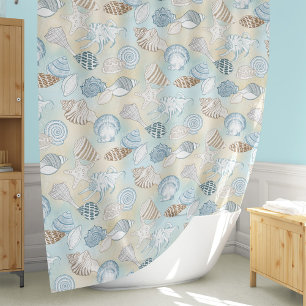 Rideaux De Douche Coastère Beach Seashells Aqua Blue Brown