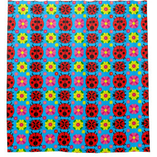 Rideaux De Douche Coccinelles et fleurs colorées