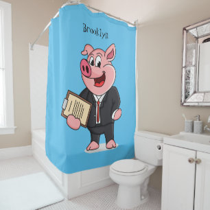 Rideaux De Douche Cochon amusant en costume d'affaires dessin animé