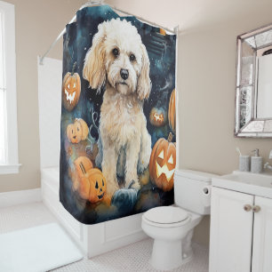 Rideaux De Douche Cockapou d'Halloween avec la peur Citrouille