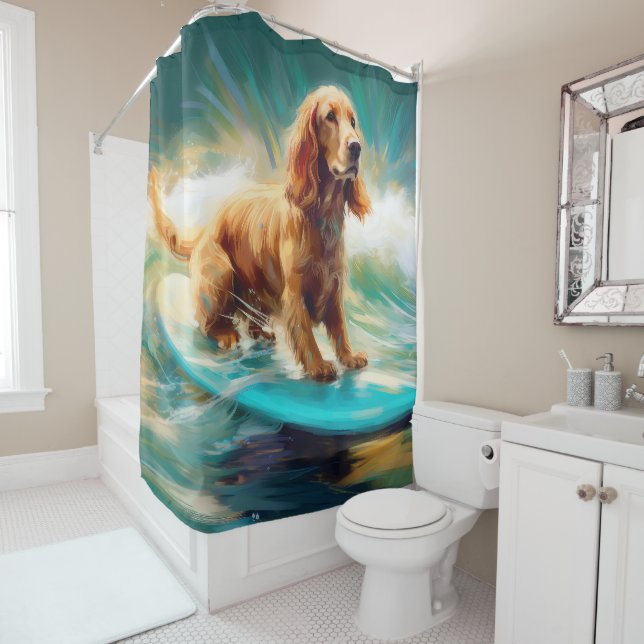 Rideaux De Douche Cocker Spaniel Beach Surf Peinture (En situation)