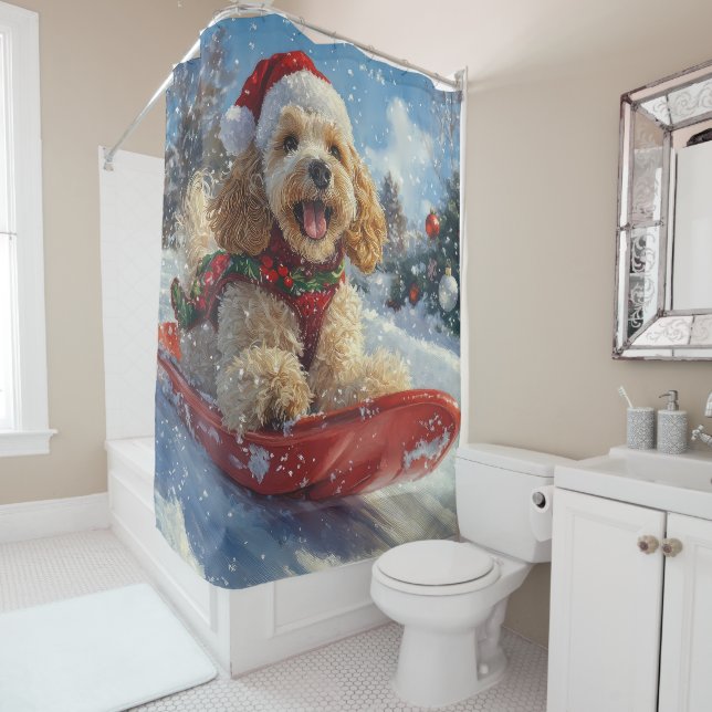 Rideaux De Douche Cocker Spaniel Chien dans Sledge Let it neige Noël (En situation)