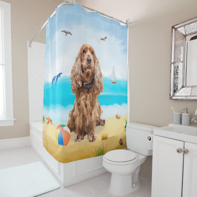 Rideaux De Douche Cocker Spaniel Chien sur la plage (En situation)