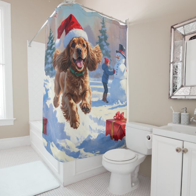 Rideaux De Douche Cocker Spaniel coule dans la neige avec le Casquet (En situation)