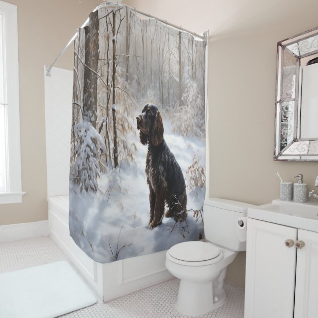 Rideaux De Douche Cocker Spaniel Laissez tomber la neige Noël (En situation)