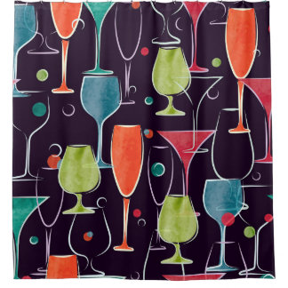 Rideaux De Douche Cocktails d'aquarelle, motif vintage coloré.