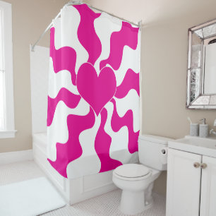 Rideaux De Douche Coeur d'amour en Magenta et Blanc