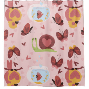 Rideaux De Douche coeur de l'escargot amour papillons romance valent