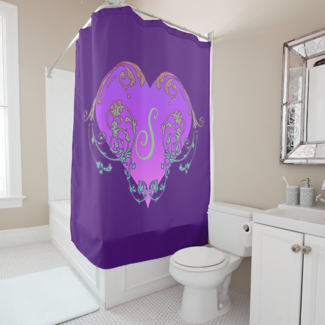 Rideaux De Douche Coeur violet élégant et romantique avec de la pros (En situation)