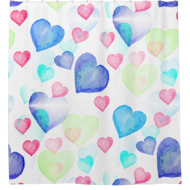 Rideaux De Douche Coeurs aquarelle (Devant)