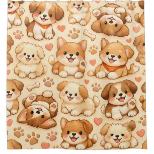 Rideaux De Douche Cœurs de chiot mignons motif aquarelle (2)