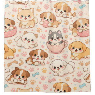 Rideaux De Douche Cœurs de chiot mignons motif aquarelle (5)