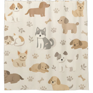 Rideaux De Douche Cœurs de chiots mignons motif aquarelle (7)