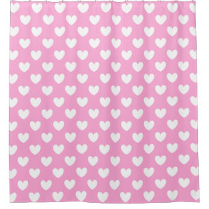 Rideaux De Douche Coeurs de polka blanc sur Cotton Candy rose
