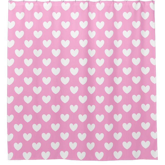 Rideaux De Douche Coeurs de polka blanc sur Cotton Candy rose (Devant)