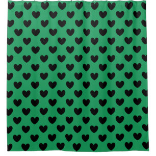 Rideaux De Douche Coeurs de polka noir sur Kelly green