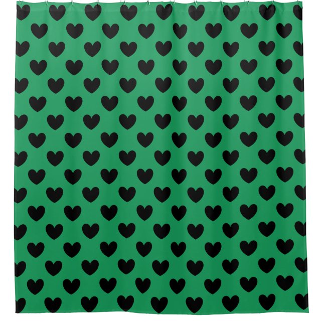 Rideaux De Douche Coeurs de polka noir sur Kelly green (Devant)